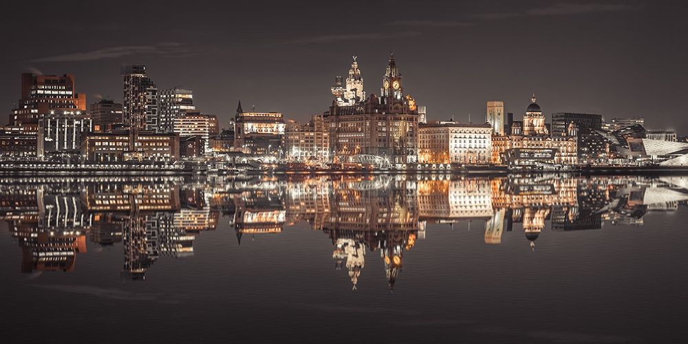 Liverpool skyline across the River Mersey, UK