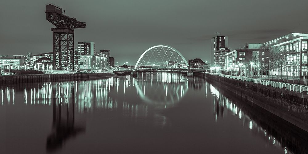 View along the river Clyde at night, Glasgow, FTBR-1901