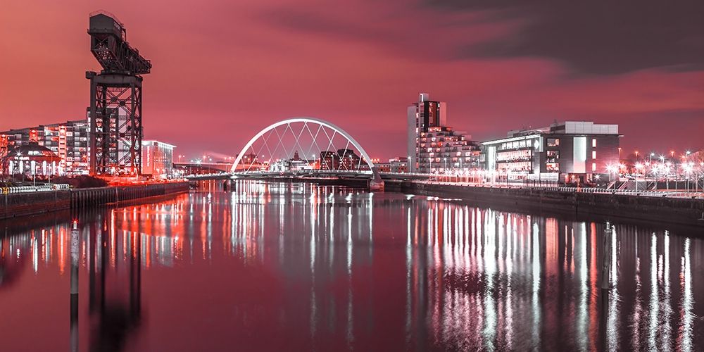 View along the river Clyde at night, Glasgow, FTBR-1902