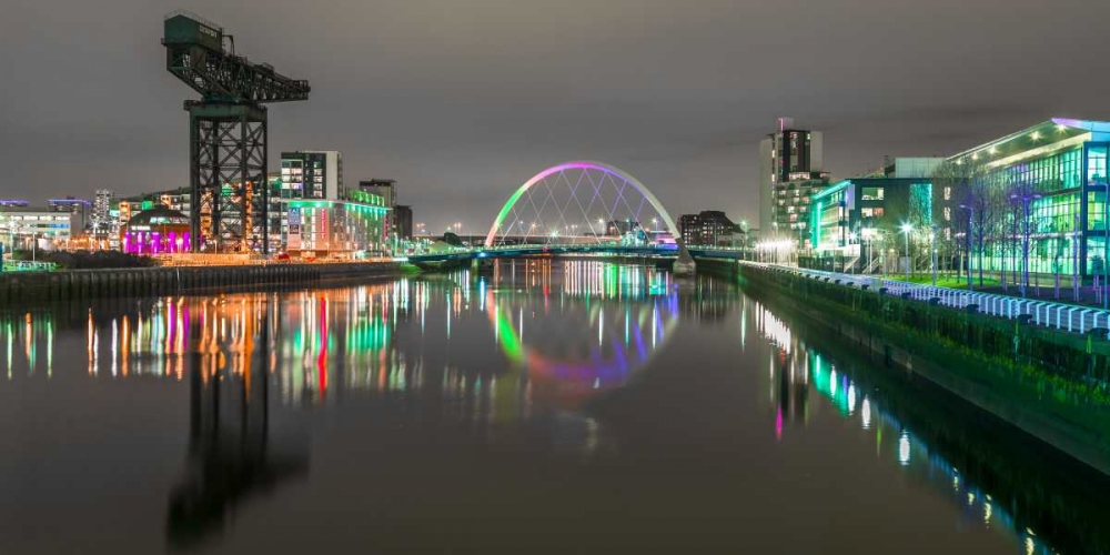 View along the river Clyde at night, Glasgow