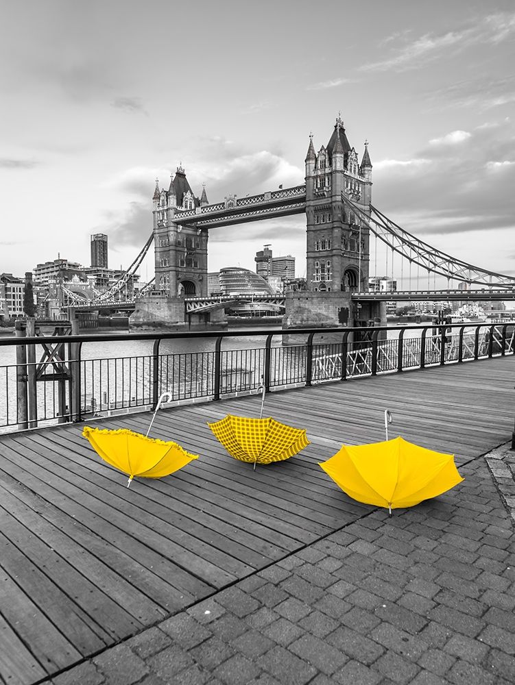 Yellow umbrellas, Tower bridge, London