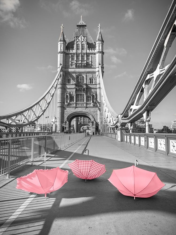 Pink umbrellas, Tower bridge, London