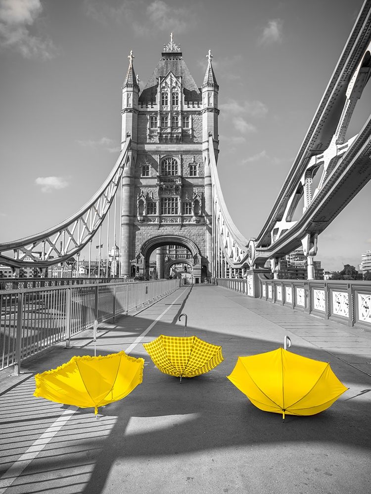 Yellow umbrellas, Tower bridge, London