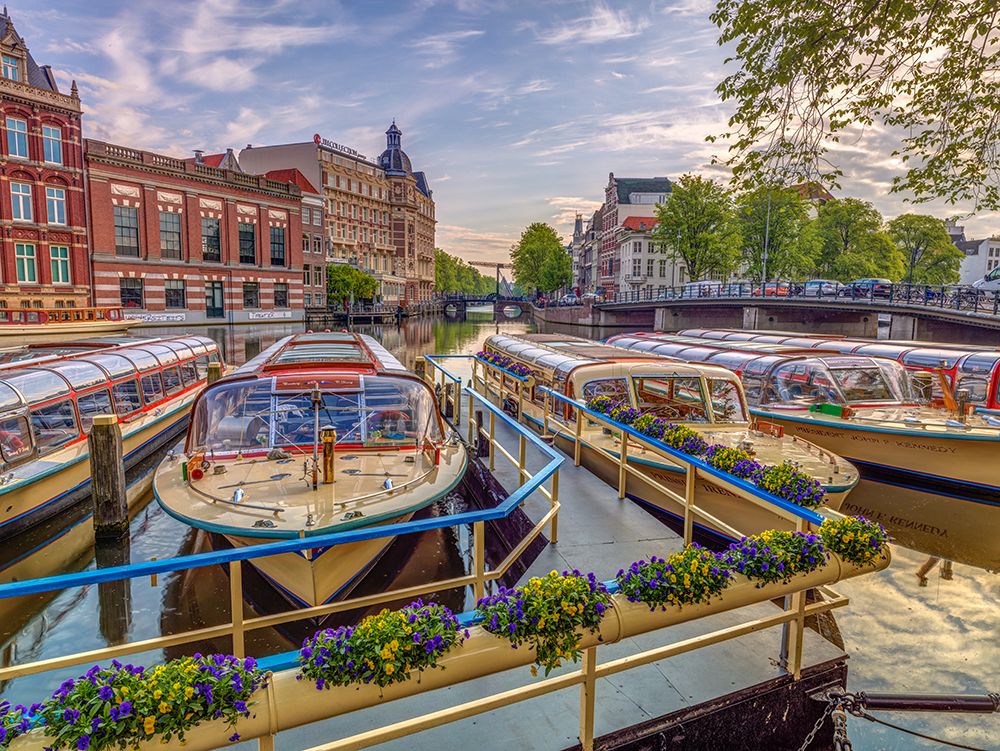 Boats moored in the Canal through Amsterdam city