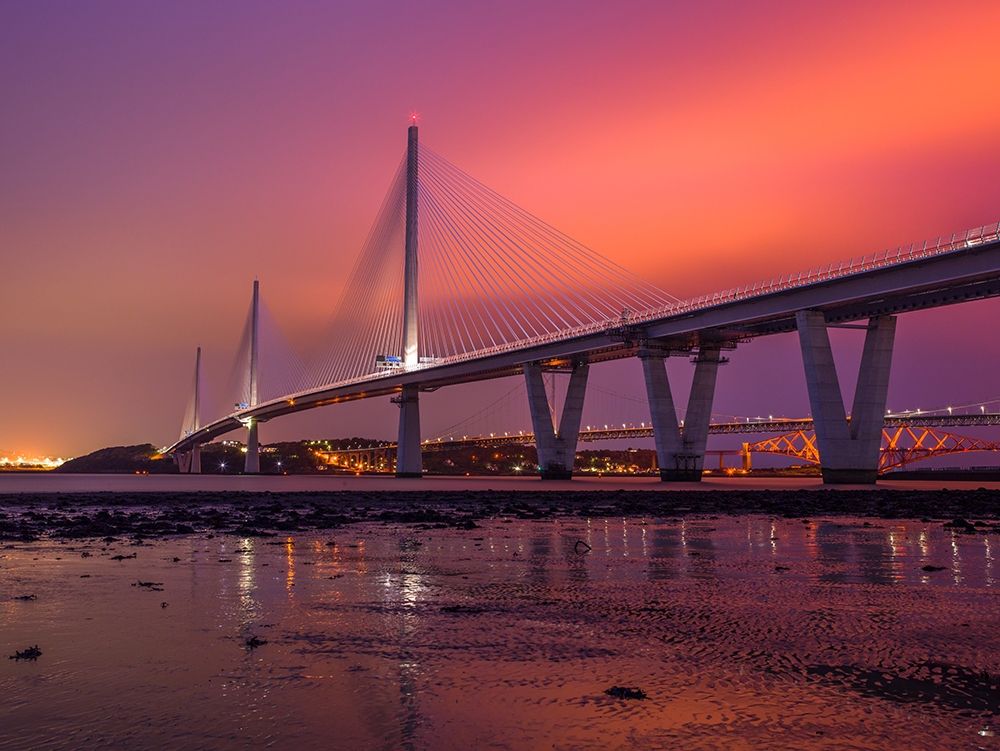 Queensferry Crossing at night, Scotland