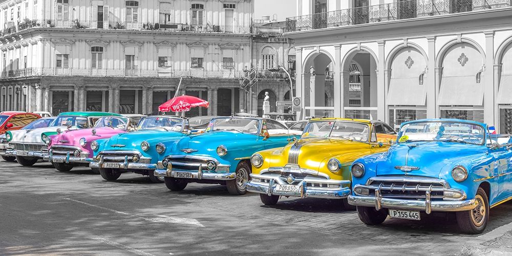 Traditional cuban cars parked in row by the road in Havava, Cuba, FTBR 1849