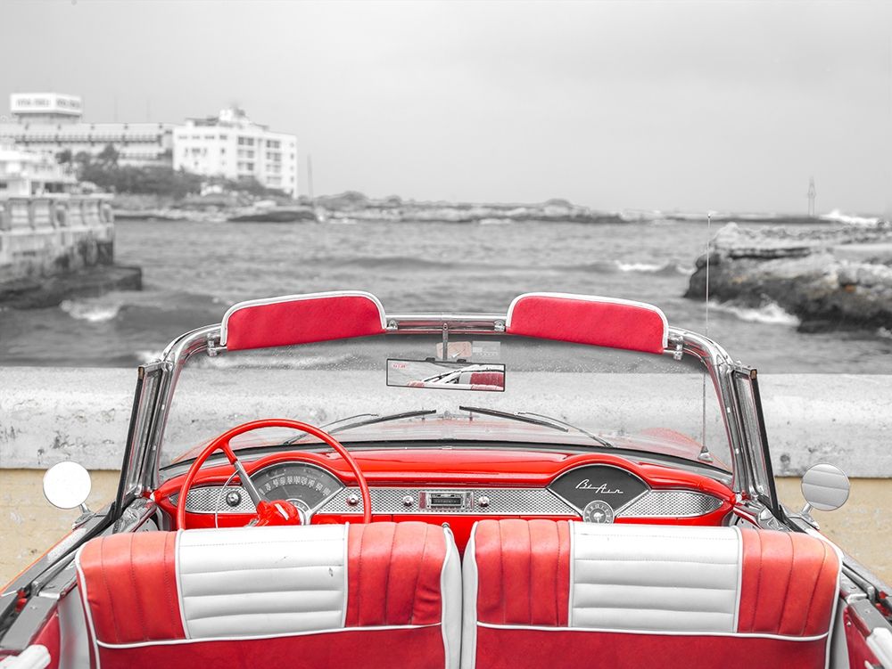 Vintage car near the beach in Cuba