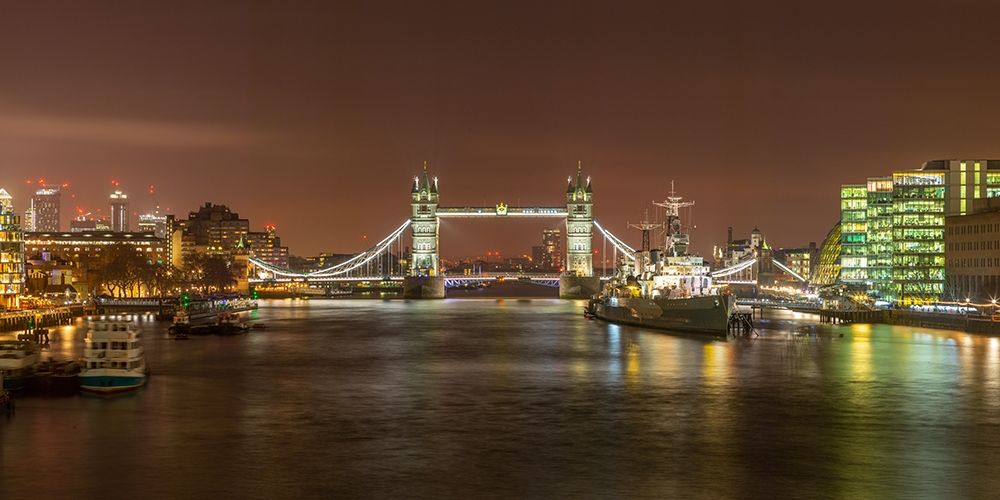 Tower Bridge and HMS Belfast at night