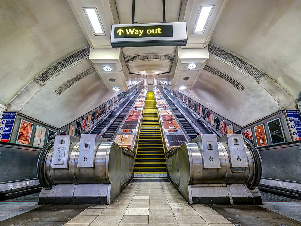 Escalators at subway station, London
