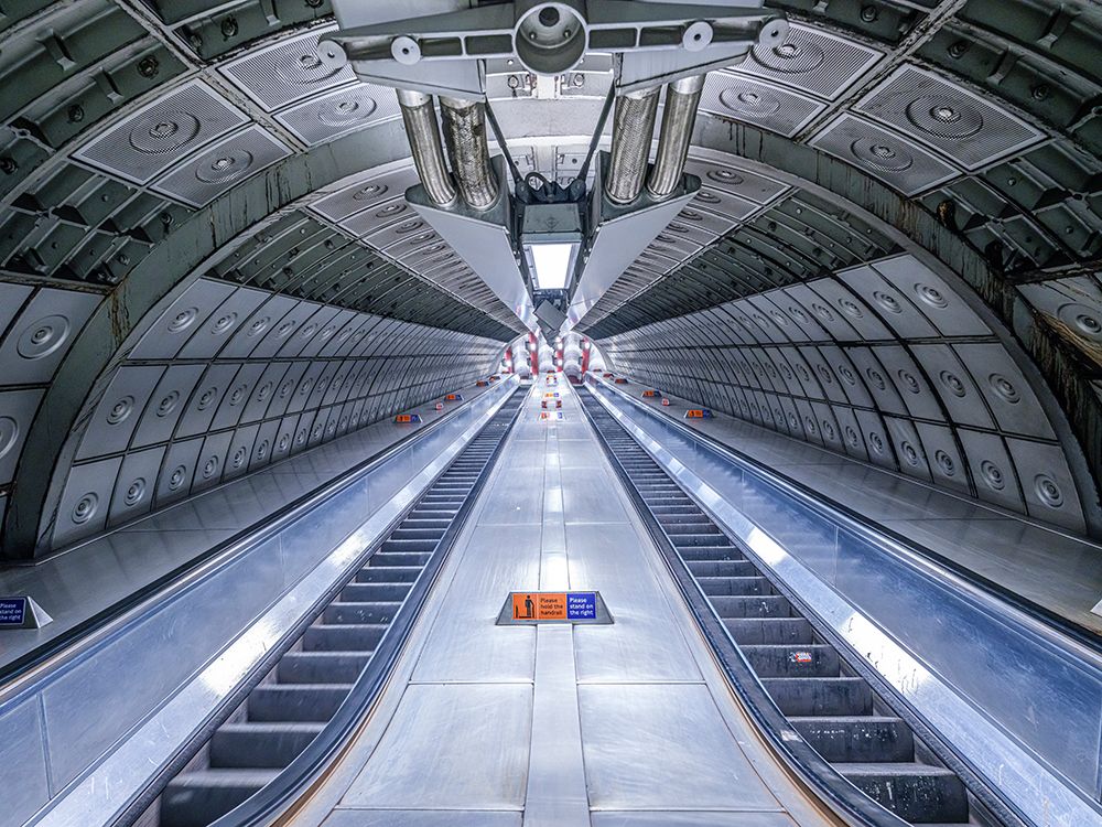 Escalator at subway station, London