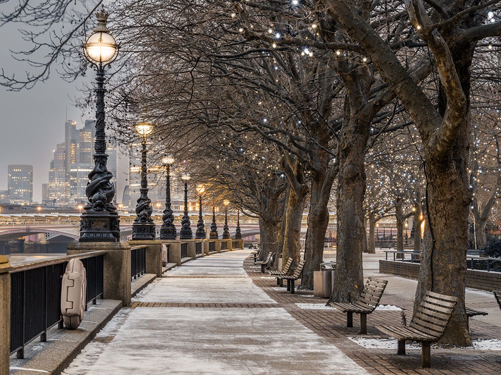 Row of street lamps, South Bank, London