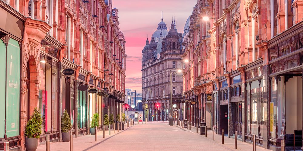 Leeds town center at sunrise