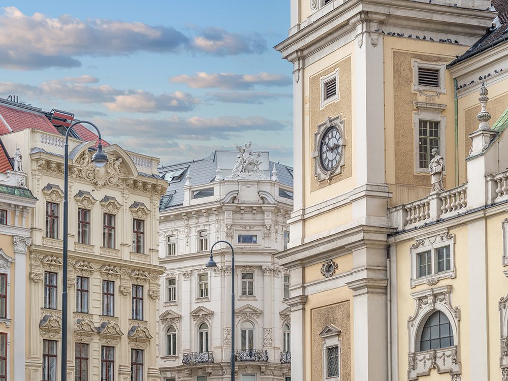 View of old facades of a street in Vienna. Austria