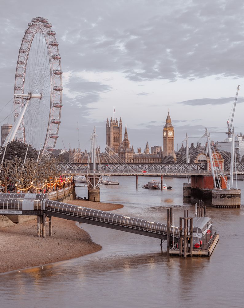 Golden Jubilee over River Thames with Westminster Abby and London eye