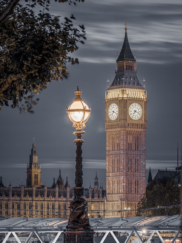 Street lamp and Big Ben in evening, London