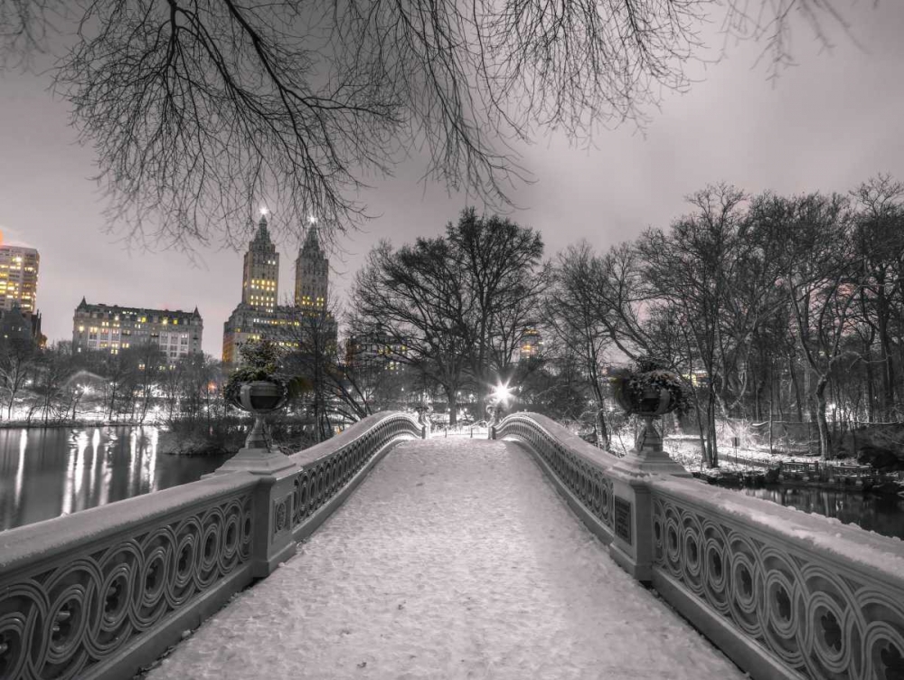 Central park Bow Bridge with Manhattan skyline, New York