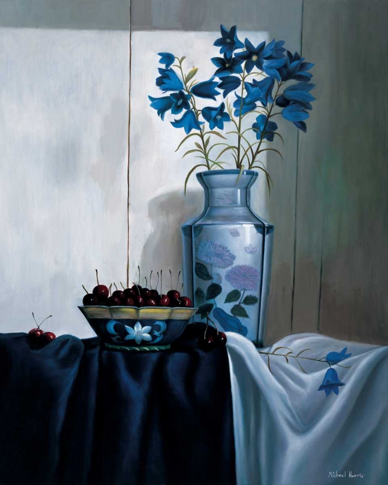 Stillife in blue with cherries