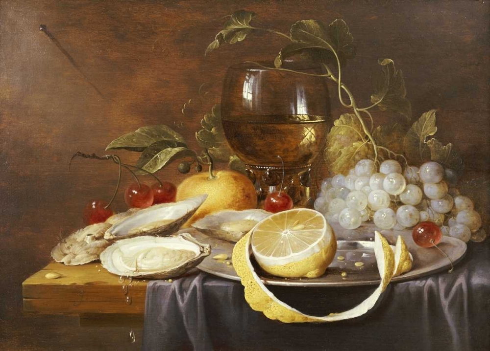 A Roemer, a Peeled Half Lemon On a Pewter Plate
