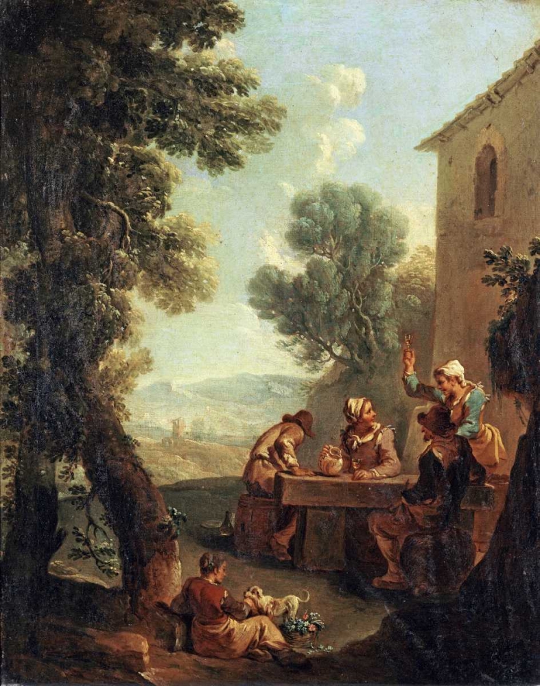 Peasants Drinking By a Farmhouse