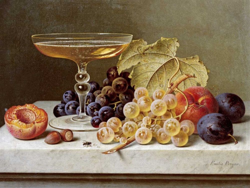 A Glass of Champagne and Grapes