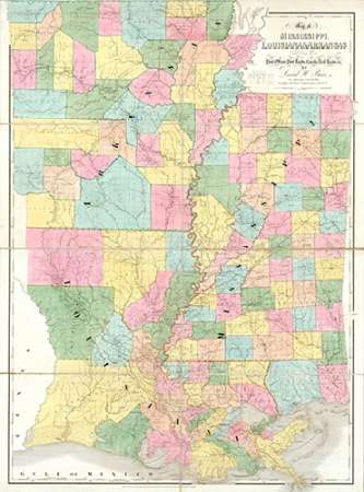 Map of Mississippi, Louisiana and Arkansas, 1839