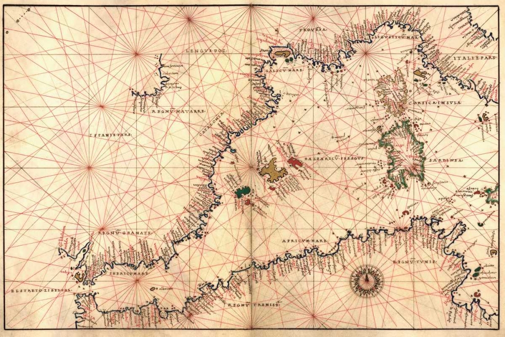 Portolan or Navigational Map of the Western Mediterranean from Gibraltar to Piedmont and Sardinia