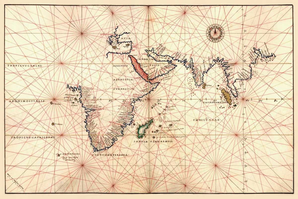 Portolan Map of Africa, the Indian Ocean and the Indian Subcontinent