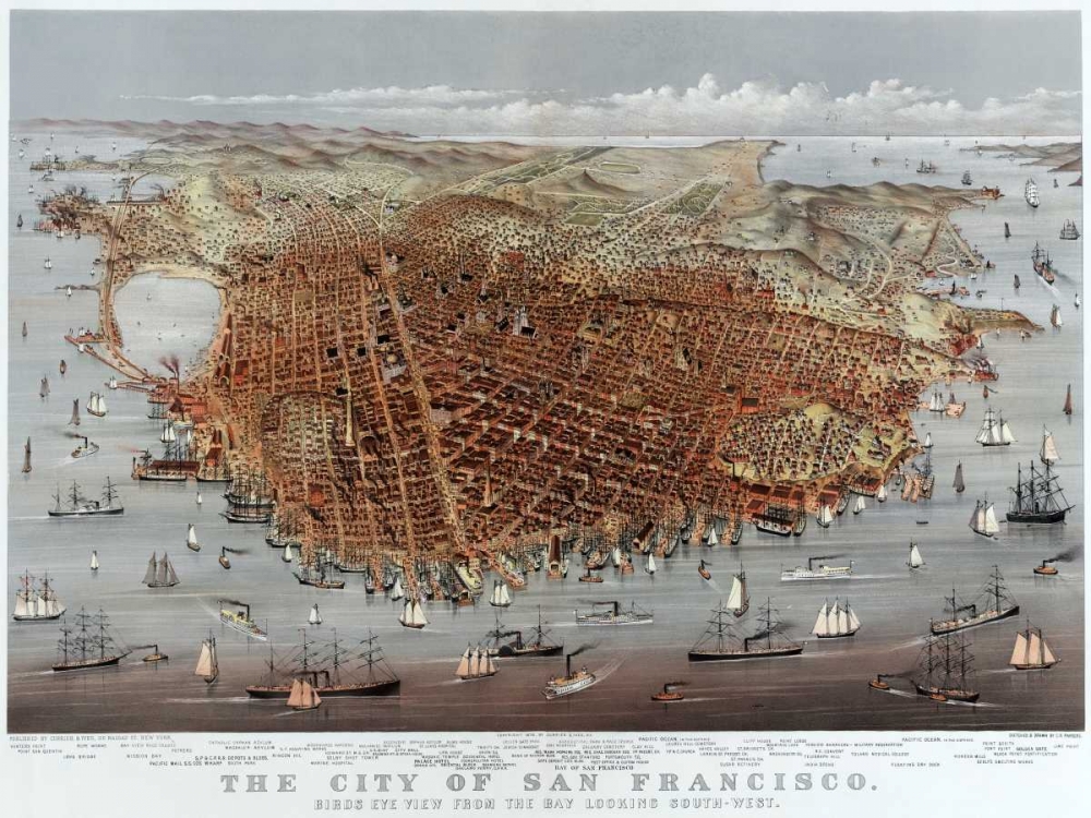 The City of San Francisco; Birds Eye View from the Bay Looking South-West