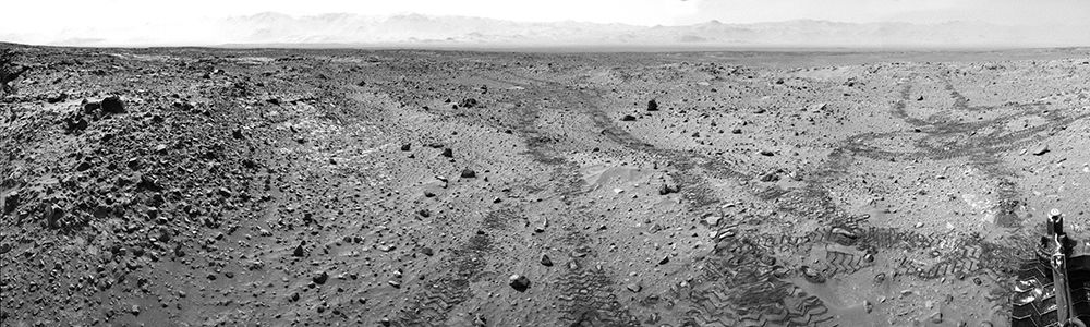Mars Gale Crater with Tire Tracks - Panoramic Mosaic, August 15, 2014