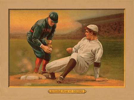A Close Play at Second, Baseball Card