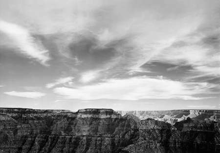 Canyon edge, low horizon, clouded sky, Grand Canyon National Park, Arizona, 1941