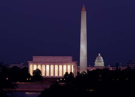 Our treasured monuments at night, Washington D.C.