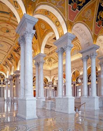 Great Hall, second floor, north. Library of Congress Thomas Jefferson Building, Washington, D.C.