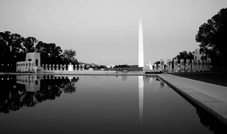 Reflecting pool on the National Mall with the Washington Monument reflected, Washington, D.C. - Blac