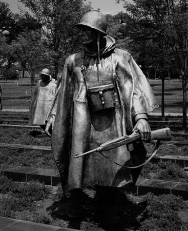 Stainless-steel trooper on patrol at the Korean War Veterans Memorial, Washington, D.C. - Black an