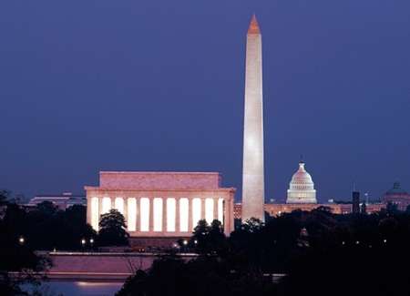 Our treasured monuments at night, Washington D.C. - Vintage Style Photo Tint Variant