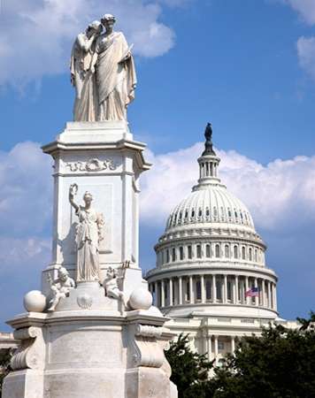 The Peace Monument located in Peace Circle on the grounds of the U.S. Capitol, First St. and Pennsyl