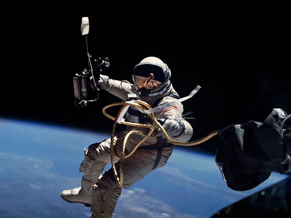 Astronaut Edward White during first EVA performed during Gemini 4 flight