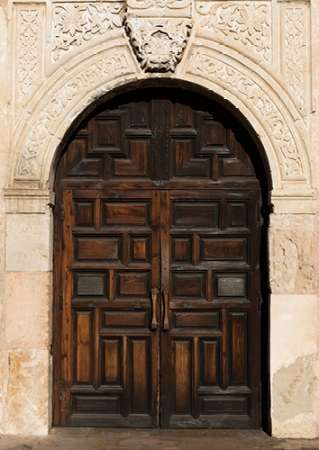 Doorway to the Alamo, an 18th-century mission church in San Antonio, TX