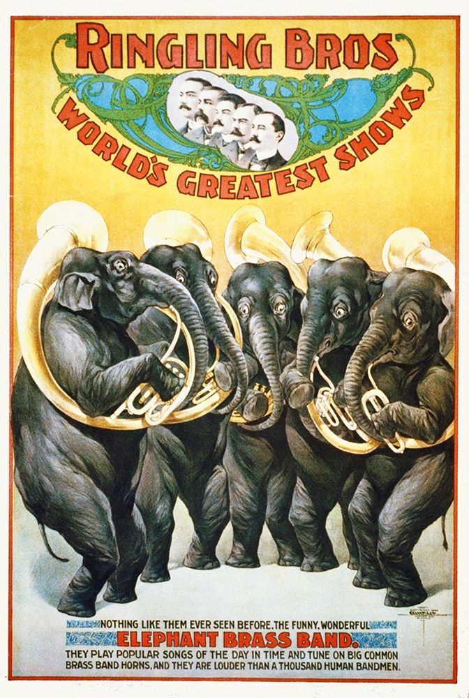 Ringling Bros - Worlds Greatest Shows - The Funny, Wonderful Elephant Brass Band - 1899