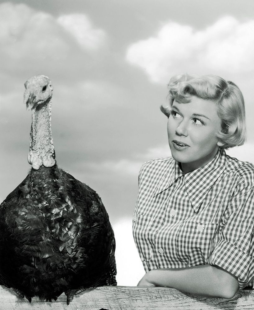 Doris Day with a Thanksgiving Turkey