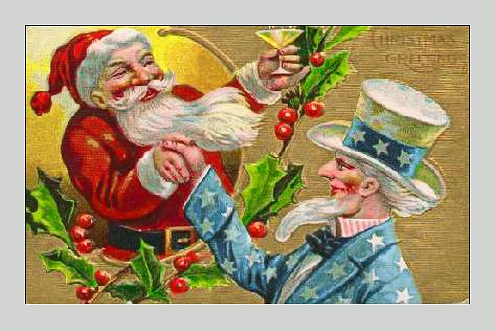Santa with Uncle Sam Litho