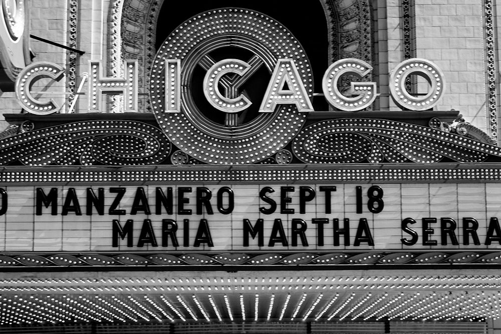 Marquee of the historic Chicago Theater Chicago Illinois
