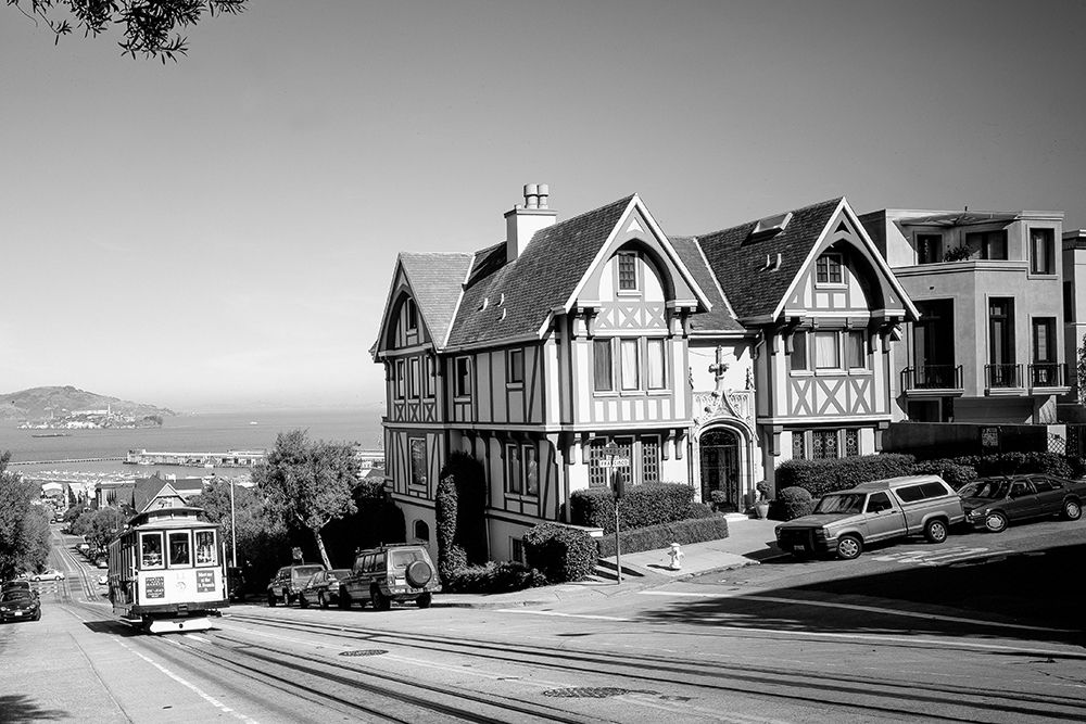 Cable car ascends hill San Francisco California