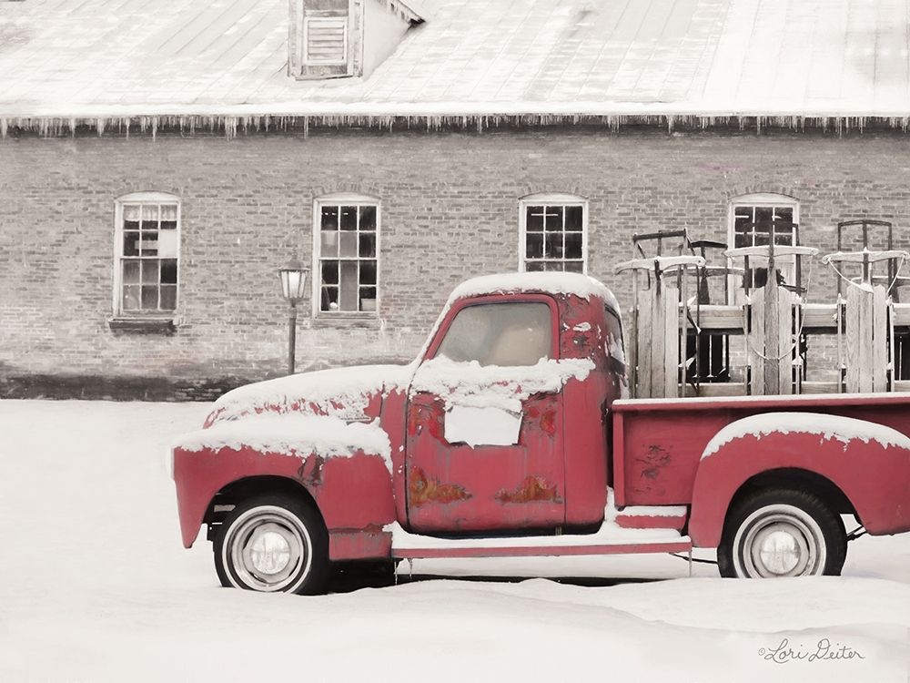 Old Sled Works Red Truck