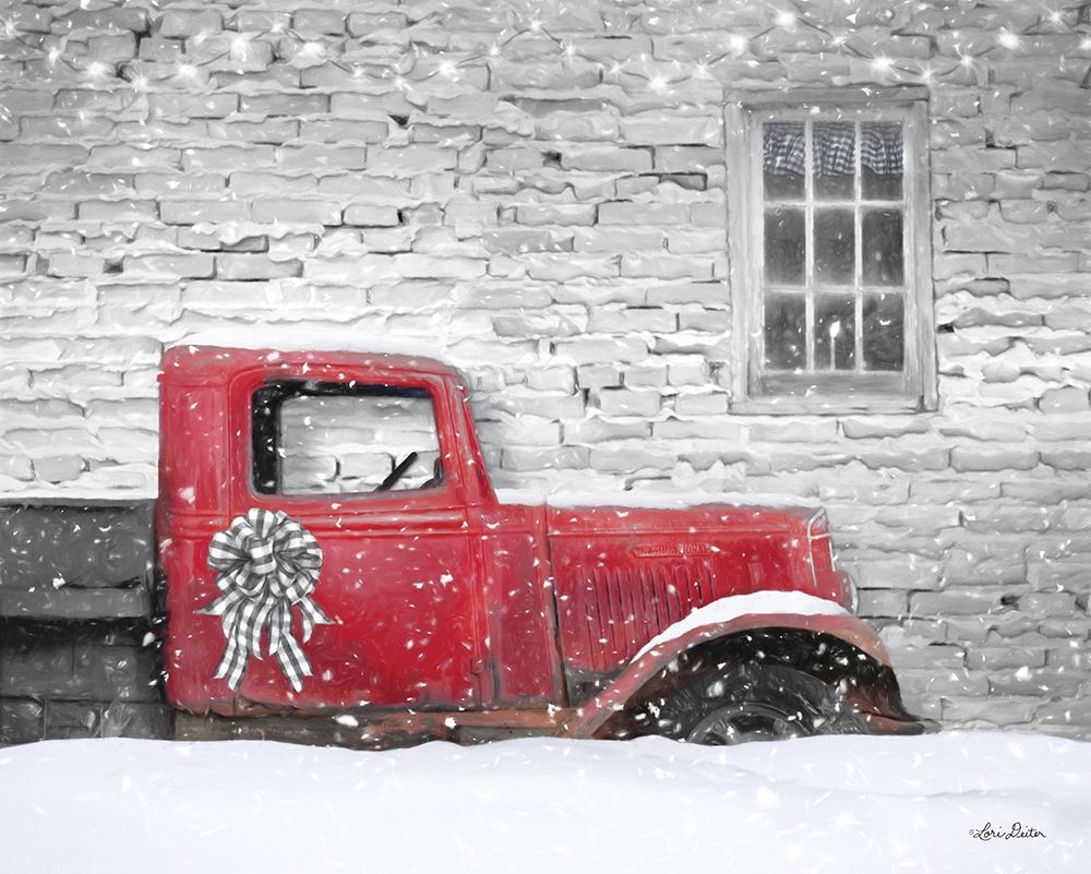 Christmas Truck with Plaid Bow