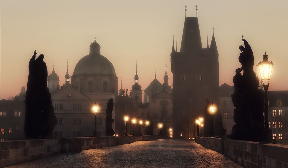 The Charles Bridge before dawn.