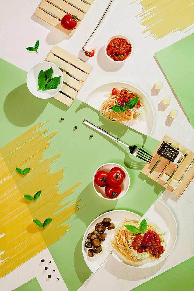 Suprematic Meal: Pasta With Tomato Sauce And Mushrooms