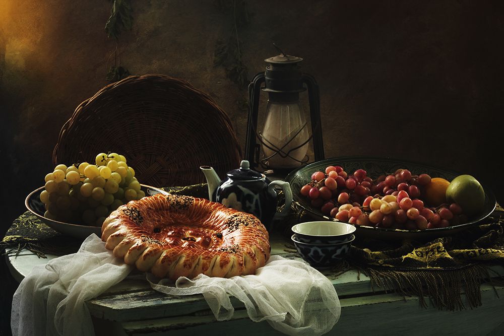 Stilllife  With Cake And Grapes