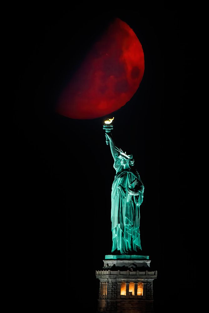 Statue Of Liberty And Moonset